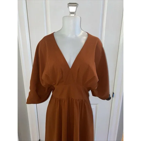 Alexia Admor August Draped Fit & Flare Midi Burnt‎ Rust Dress Size 12 - Picture 3 of 14
